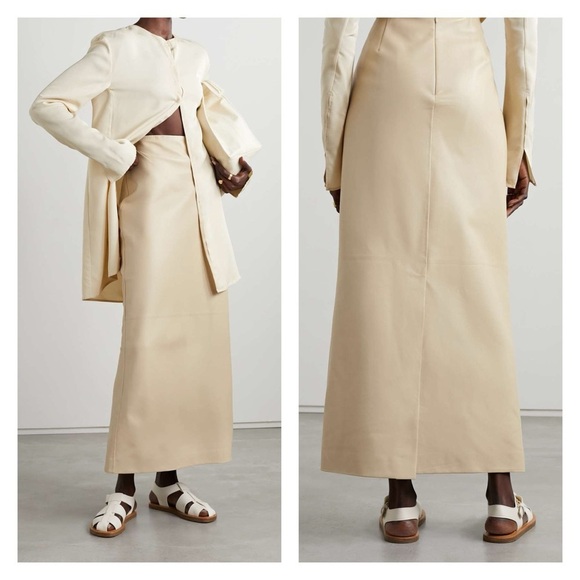 THE ROW Berth skirt tan leather maxi calfskin size 10 beige quiet luxury NWOT - Picture 1 of 13